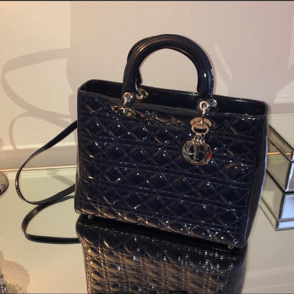 Authentic Lady Dior Large Blue Patent - Picture 1 of 8